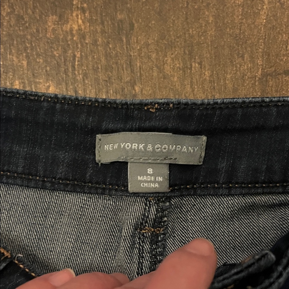 New York & Company Dark Blue Rolled Cuff Denim Shorts - Picture 3 of 3